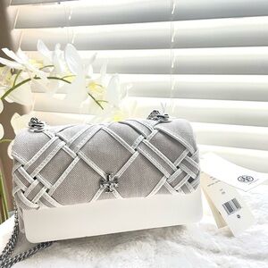 Tory Burch Tan and White Shoulder Bag